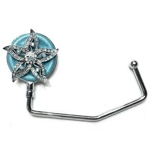 SPRING STREET BLUE FLOWER CRYSTAL HANDBAG HOLDER BAG HOOK. GIFT!